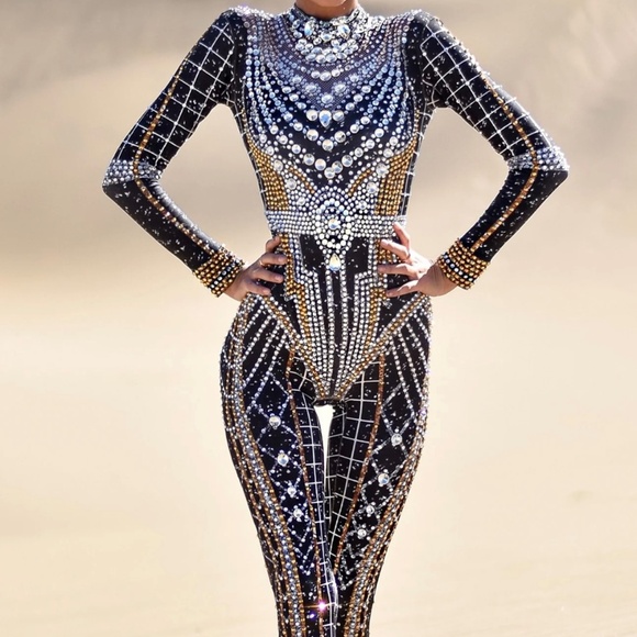 DOMINIQUE LUXURY RHINESTONE JUMPSUIT size M - Picture 1 of 9
